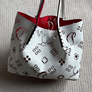 Christian Louboutin White and Red Cut-Out Tote